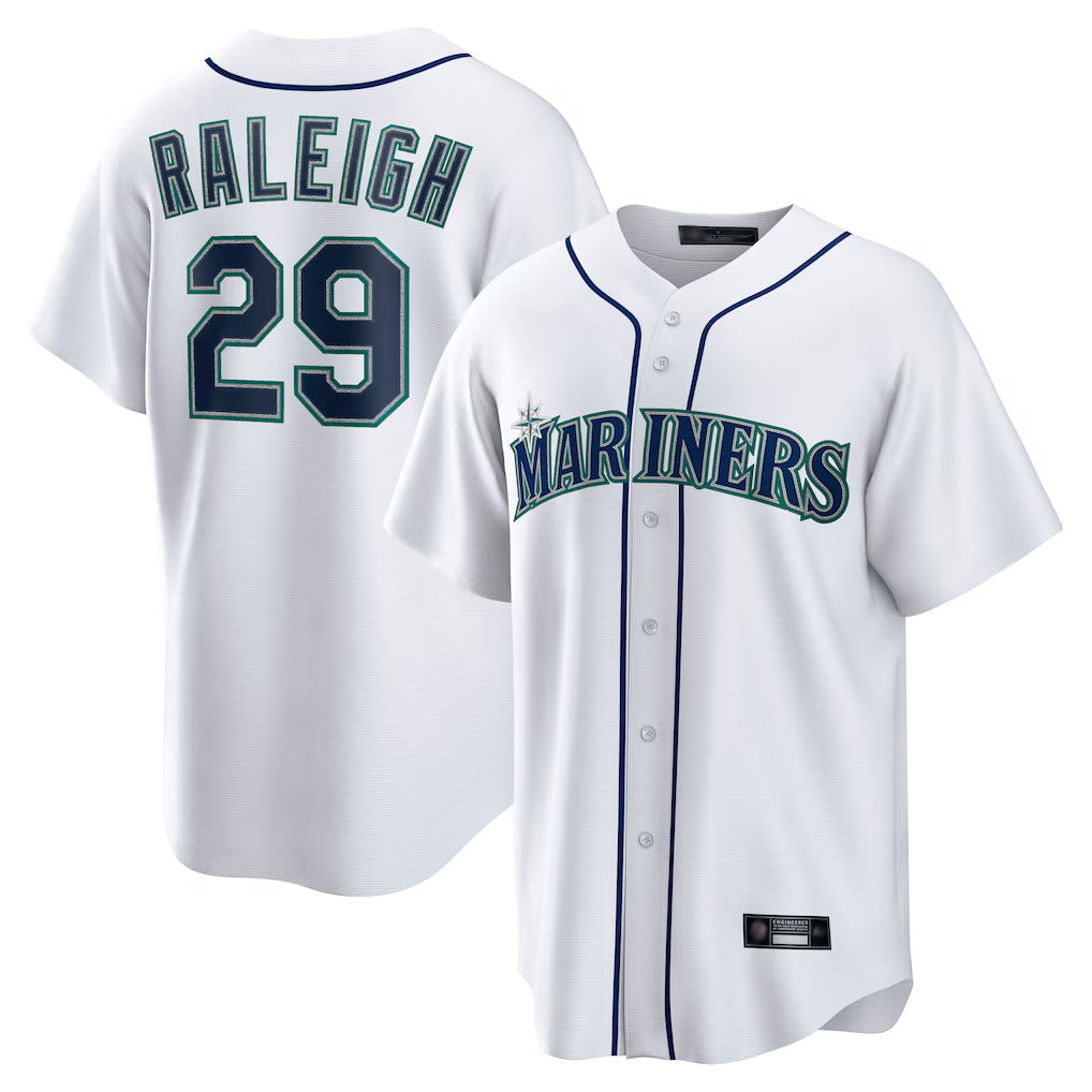 Johmsee S.Mariners #29 Cal Raleigh Player White Home Game Stitched Jerseys