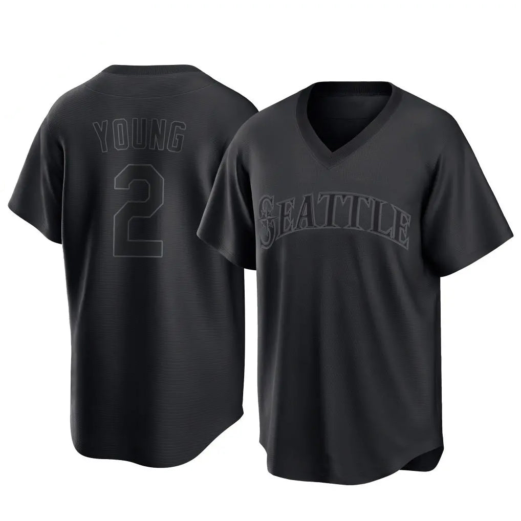 Johmsee S.Mariners #2 Cole Young Player Black Replica Fashion T-shirt Stitched Jerseys
