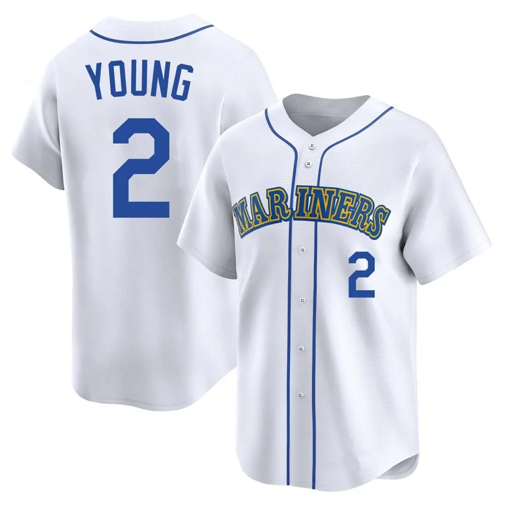 Johmsee S.Mariners #2 Cole Young Player White Throwback Cooperstown Collection Limited Game Stitched Jerseys