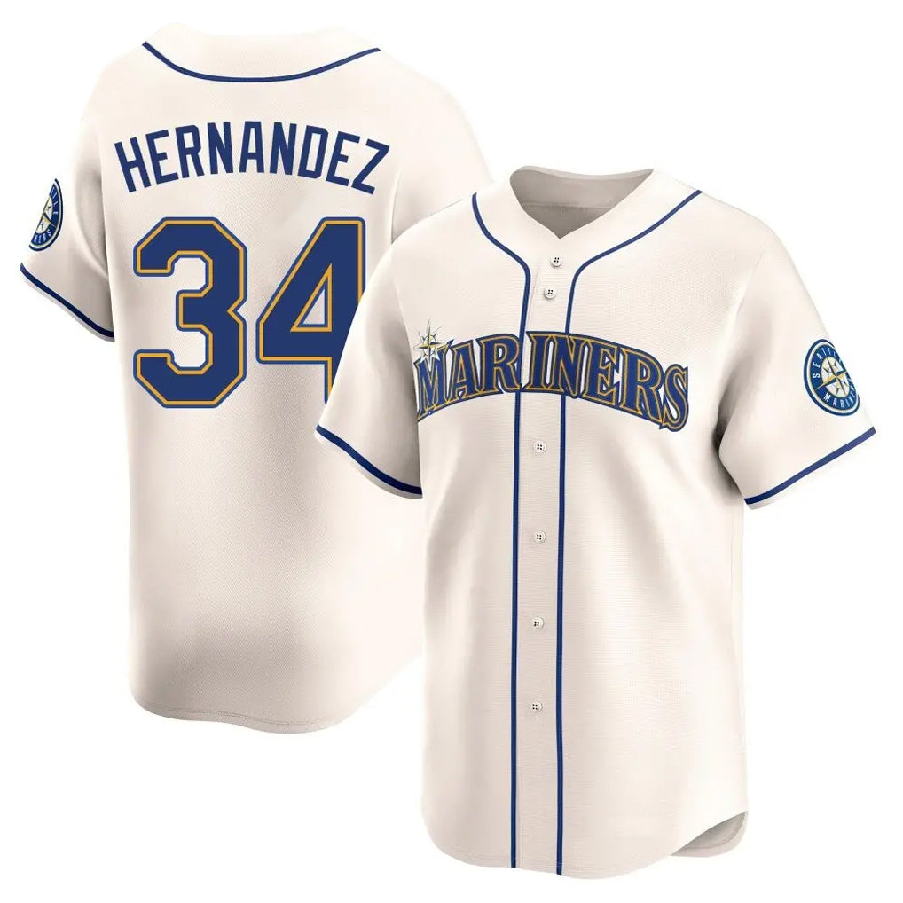 Johmsee S.Mariners #34 Felix Hernandez Player Cream Home Limited Stitched Jerseys