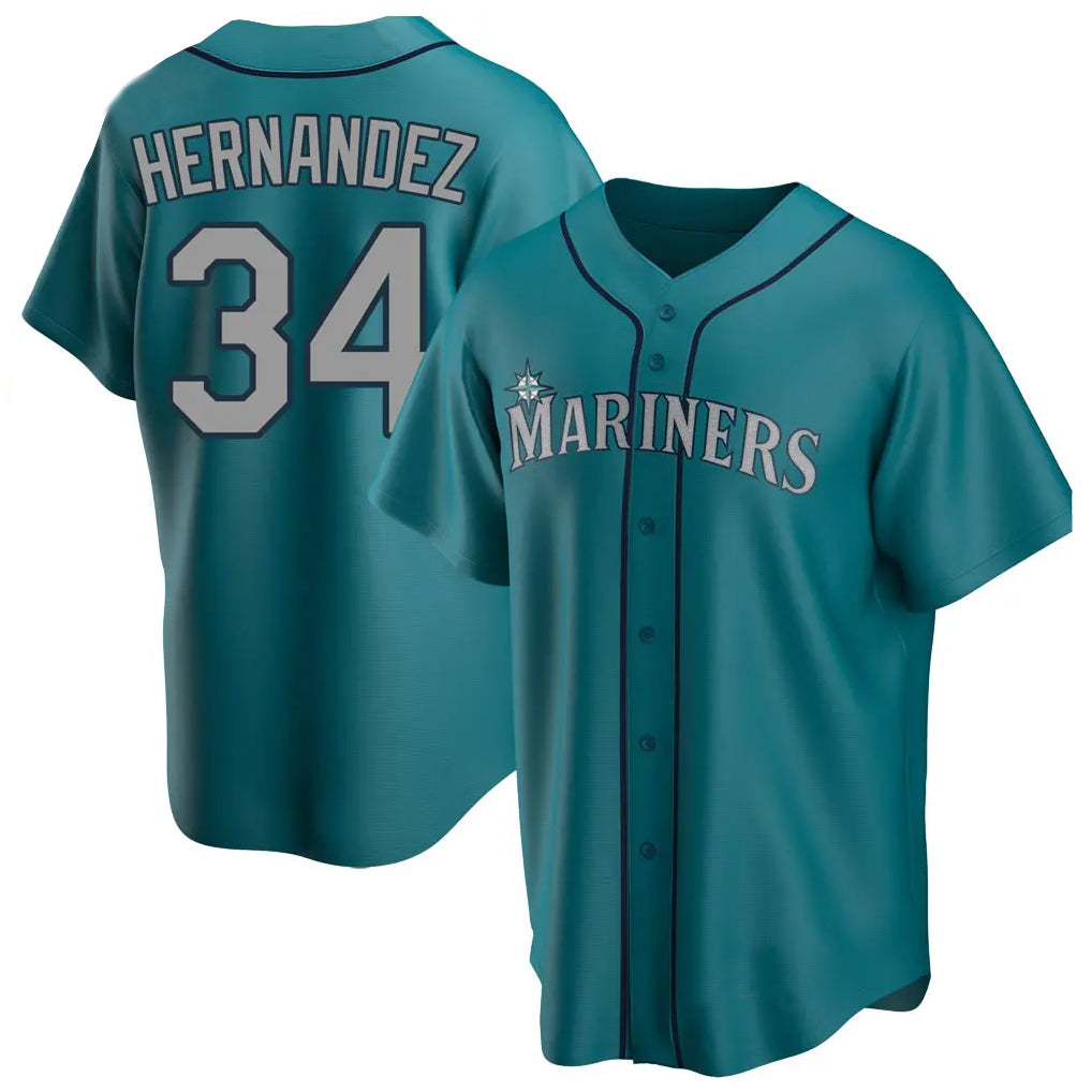 Johmsee S.Mariners #34 Felix Hernandez Player Teal Home Game Stitched Jerseys