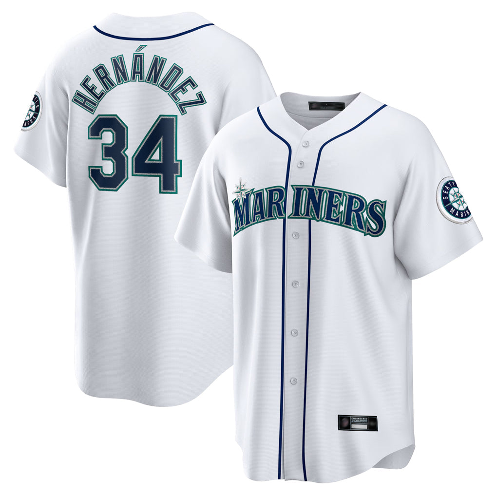 Johmsee S.Mariners #34 Felix Hernandez Player White Home Game Stitched Jerseys