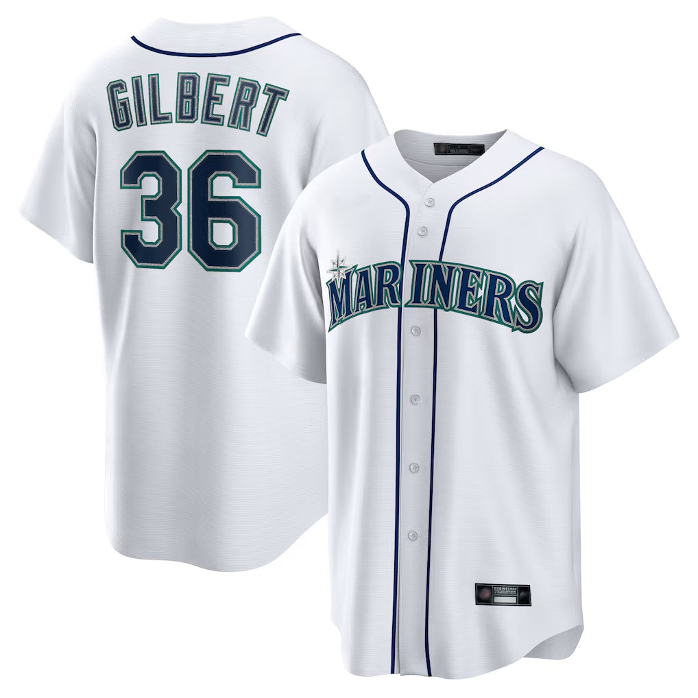 Johmsee S.Mariners #36 Logan Gilbert Player White Home Game Stitched Jerseys