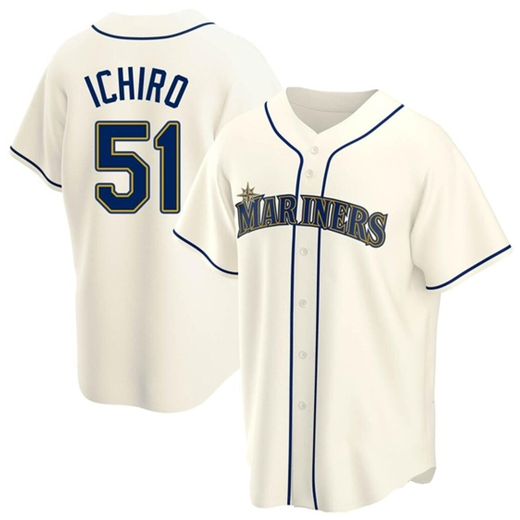 Johmsee S.Mariners #51 Ichiro Suzuki Player Cream Home Game Stitched Jerseys
