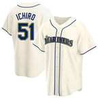 Johmsee S.Mariners #51 Ichiro Suzuki Player Cream Home Game Stitched Jerseys
