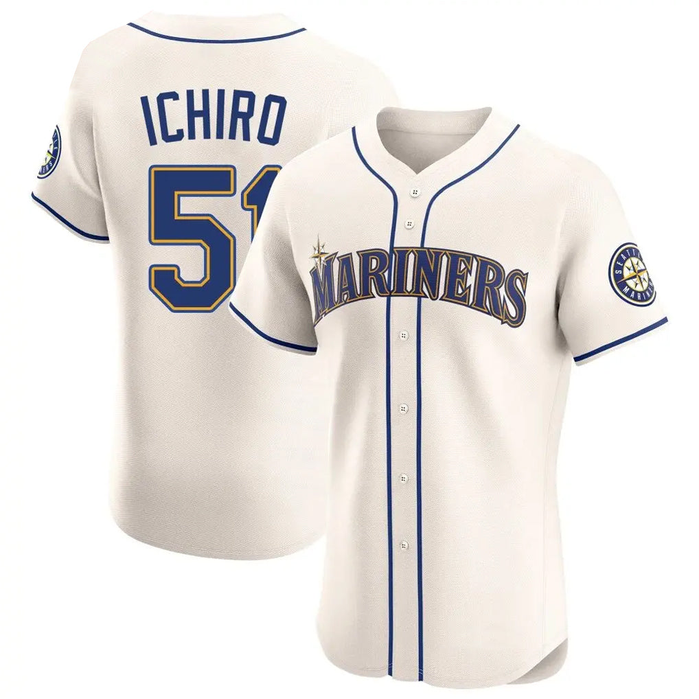 Johmsee S.Mariners #51 Ichiro Suzuki Player Cream Home Limited Elite Stitched Jerseys