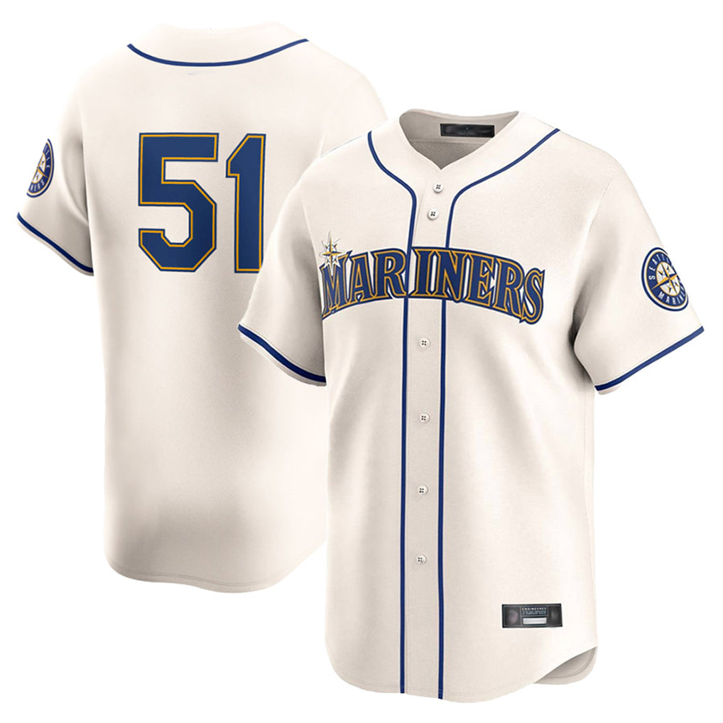 Johmsee S.Mariners #51 Ichiro Suzuki Player Cream Home Limited Stitched Jerseys