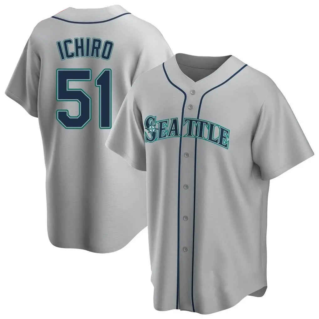 Johmsee S.Mariners #51 Ichiro Suzuki Player Gray Home Game Stitched Jerseys