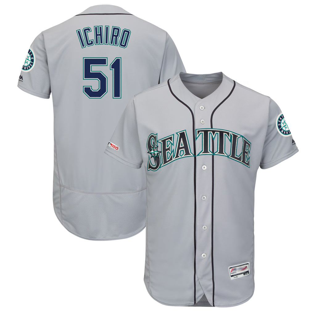 Johmsee S.Mariners #51 Ichiro Suzuki Player Gray Majestic Road Flex Base Collection Limited Stitched Jerseys