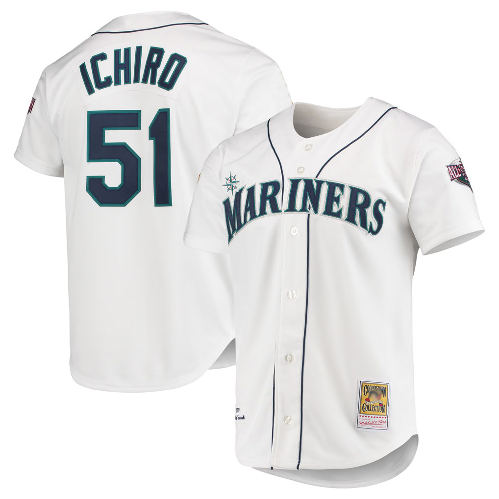 Johmsee S.Mariners #51 Ichiro Suzuki Player White Mitchell & Ness All-Star Game Cooperstown Collection Authentic Limited Stitched Jerseys