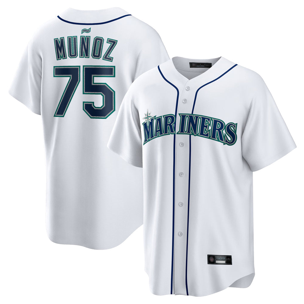 Johmsee S.Mariners #75 Andres Munoz Player White Home Game Stitched Jerseys