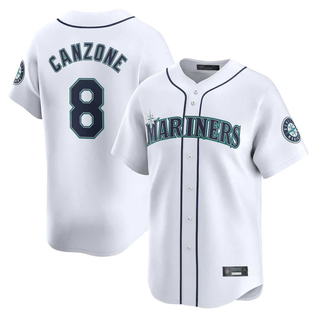 Johmsee S.Mariners #8 Dominic Canzone Player White Home Limited Stitched Jerseys