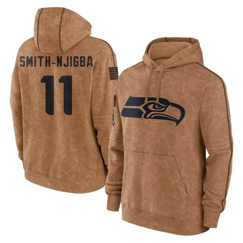 Johmsee S.Seahawks #11 Jaxon Smith-Njigba Player Brown Limited Salute to Service Pullover Hoodies Game Stitched Jerseys