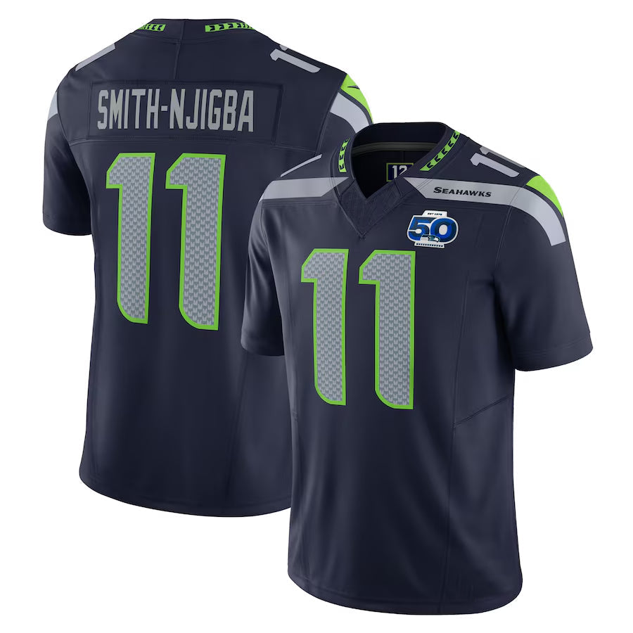 Johmsee S.Seahawks #11 Jaxon Smith-Njigba Player Navy 50th Season Vapor F.U.S.E. Limited Stitched Jerseys