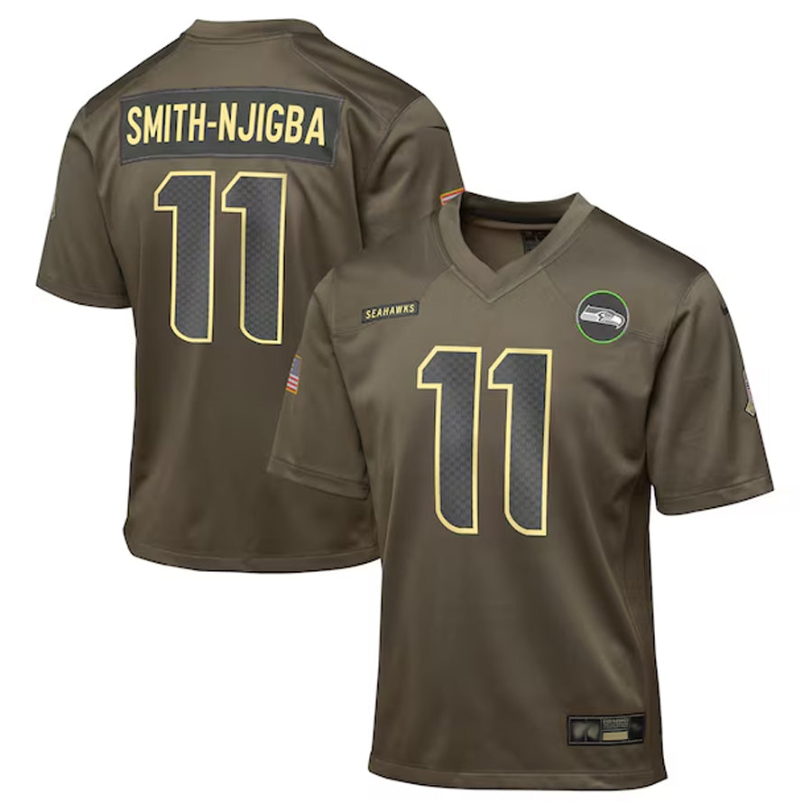 Johmsee S.Seahawks #11 Jaxon Smith-Njigba Player Olive Salute to Service Game Stitched Jerseys