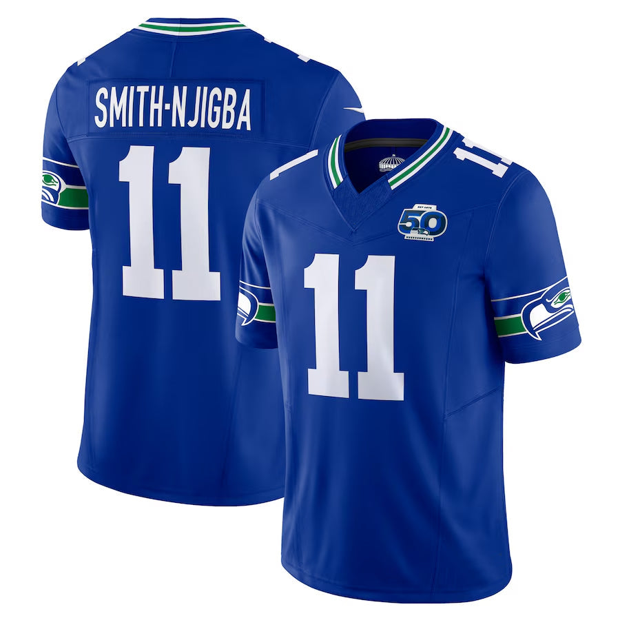 Johmsee S.Seahawks #11 Jaxon Smith-Njigba Player Royal 50th Season Vapor F.U.S.E. Limited Stitched Jerseys