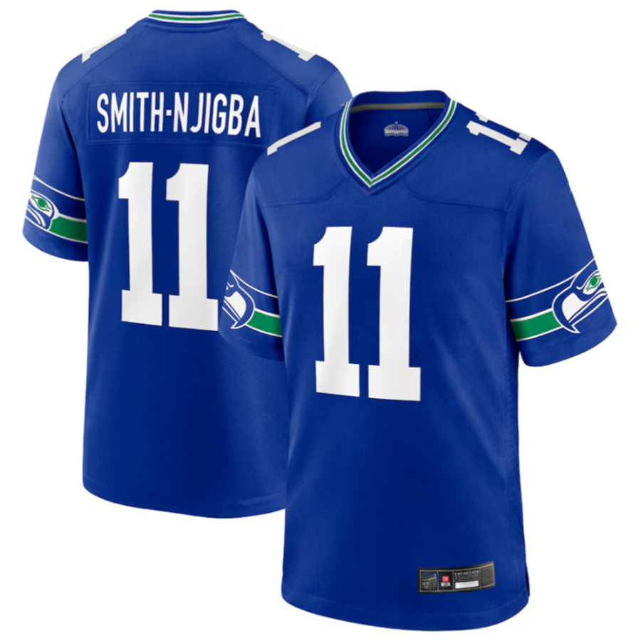 Johmsee S.Seahawks #11 Jaxon Smith-Njigba Royal Throwback Player Game Stitched American Stitched Jerseys