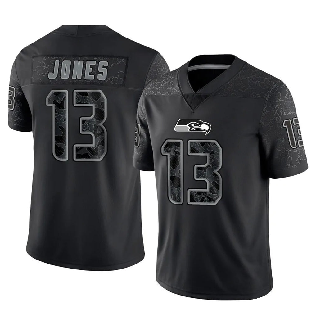 Johmsee S.Seahawks #13 Ernest Jones IV Player Black Limited Reflective Home Game Stitched Jerseys
