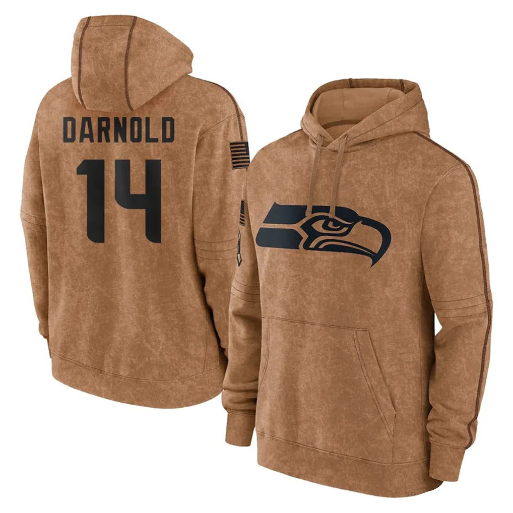 Johmsee S.Seahawks #14 Sam Darnold Player Brown Limited Salute to Service Pullover Hoodies Game Stitched Jerseys