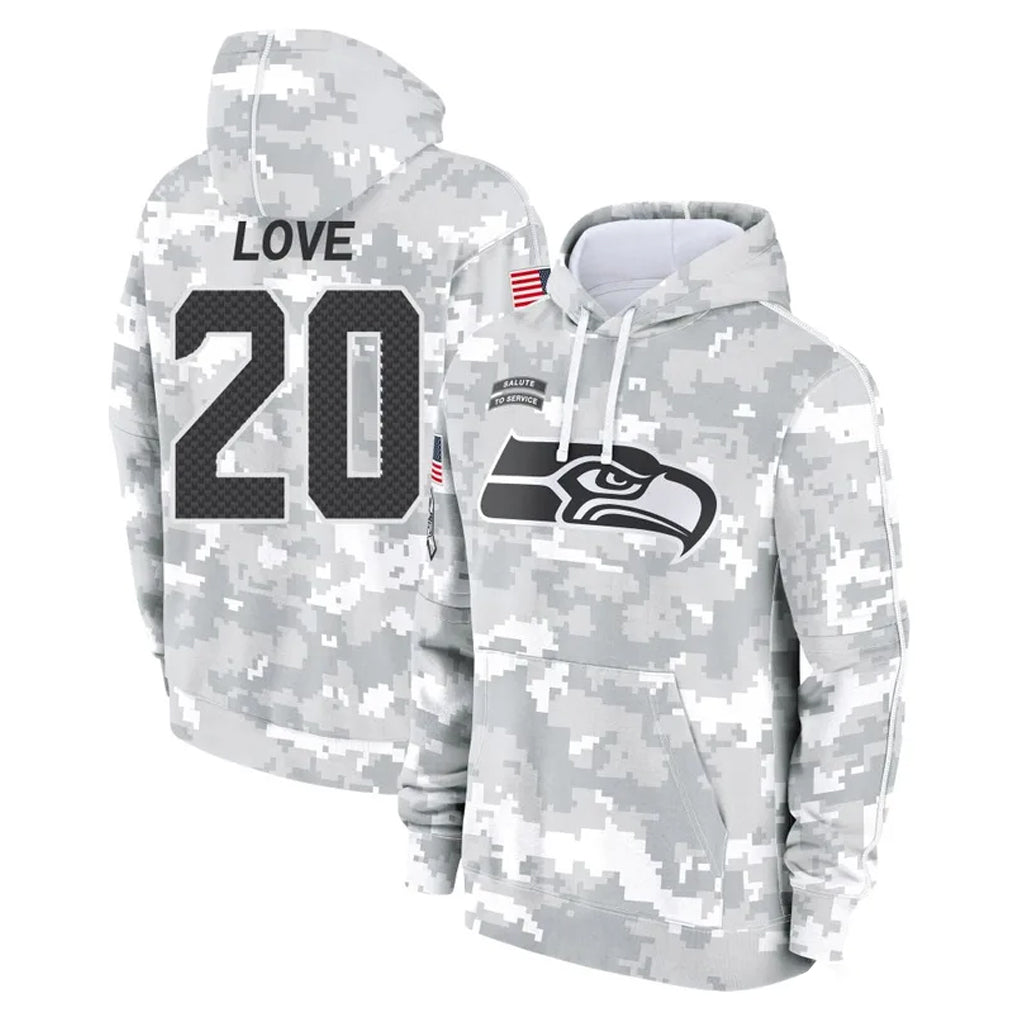 Johmsee S.Seahawks #20 Julian Love Player Arctic Camo Limited Salute to Service Pullover Hoodies Game Stitched Jerseys