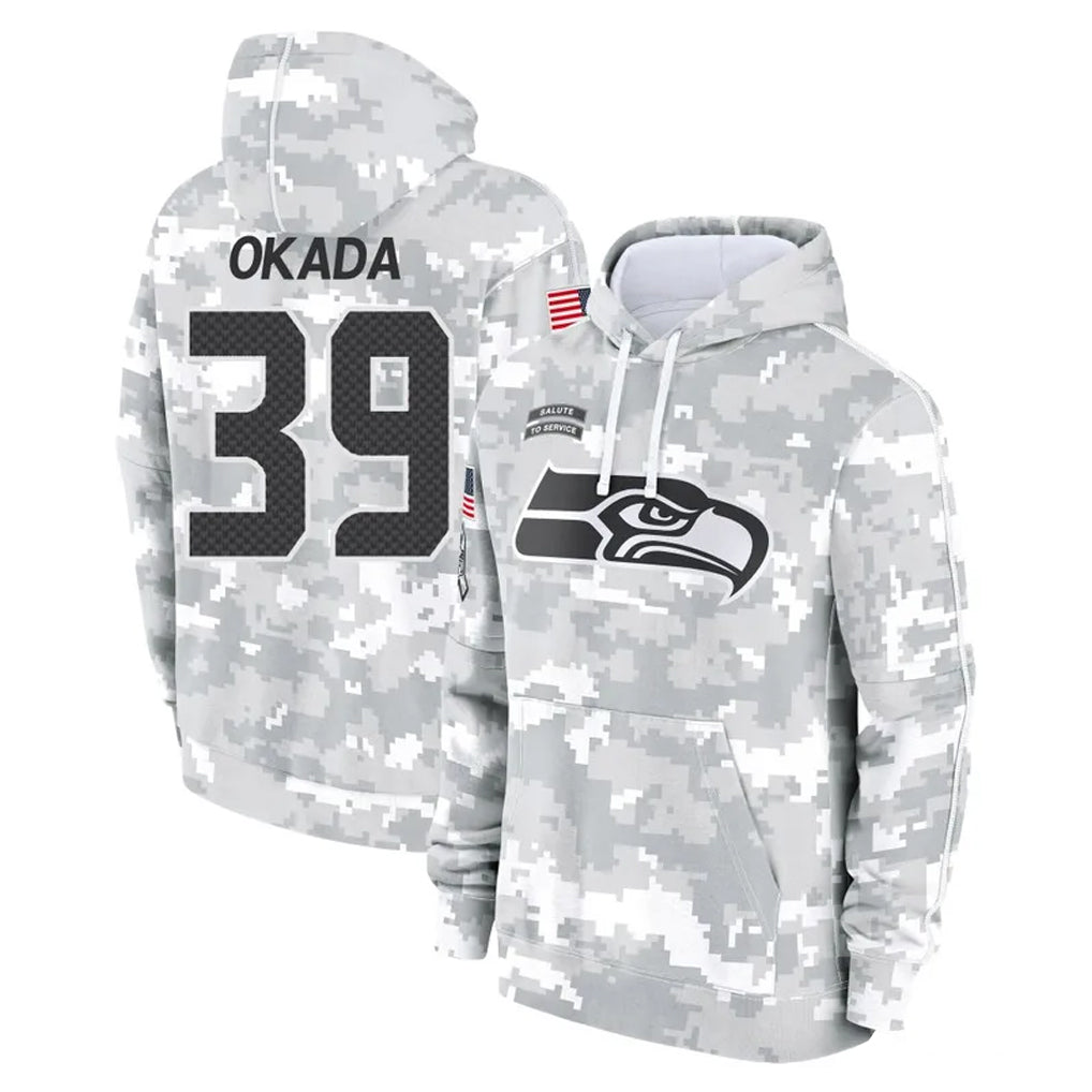 Johmsee S.Seahawks #39 Ty Okada Player Arctic Camo Limited Salute to Service Pullover Hoodies Game Stitched Jerseys