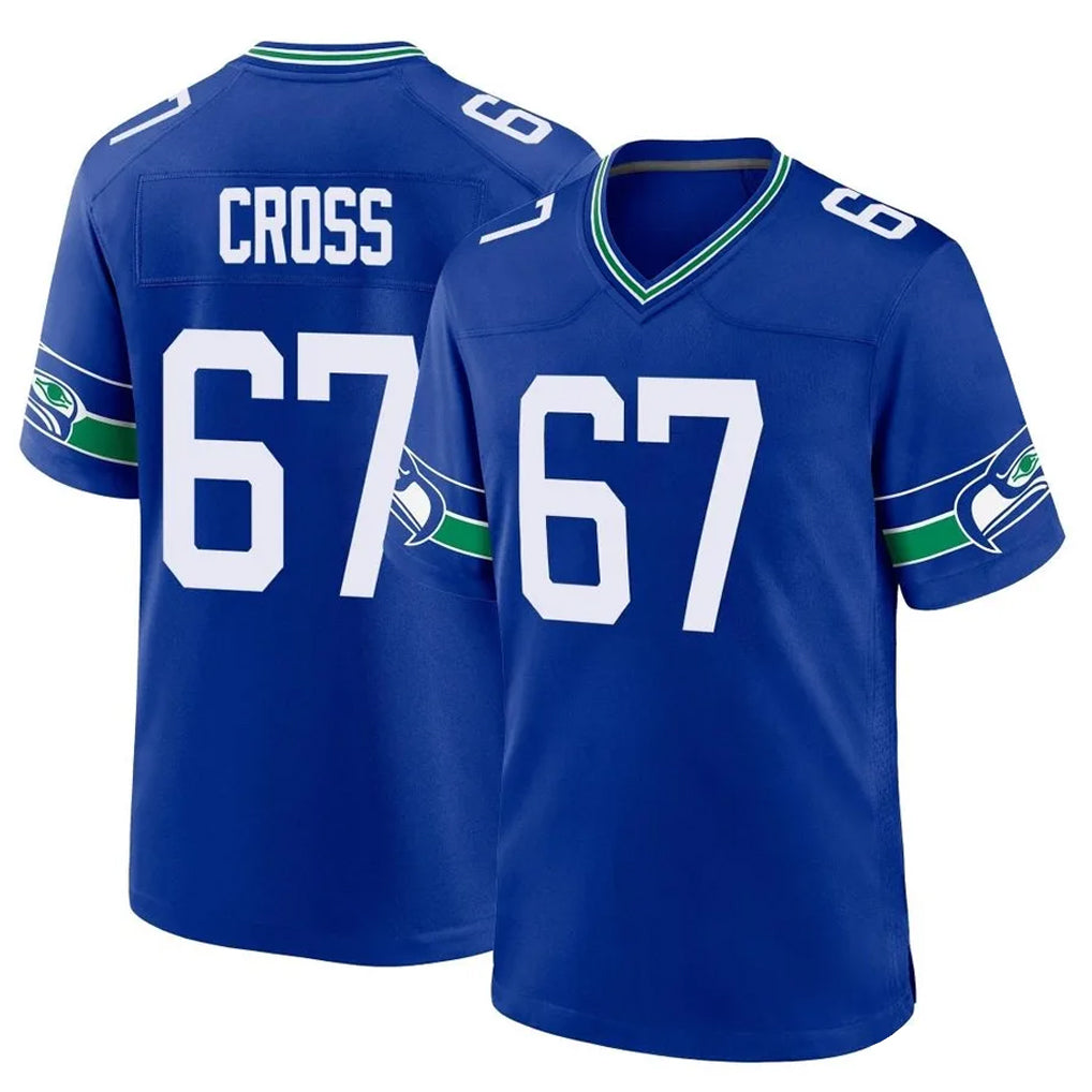 Johmsee S.Seahawks #67 Charles Cross Player Royal Throwback Home Game Stitched Jerseys
