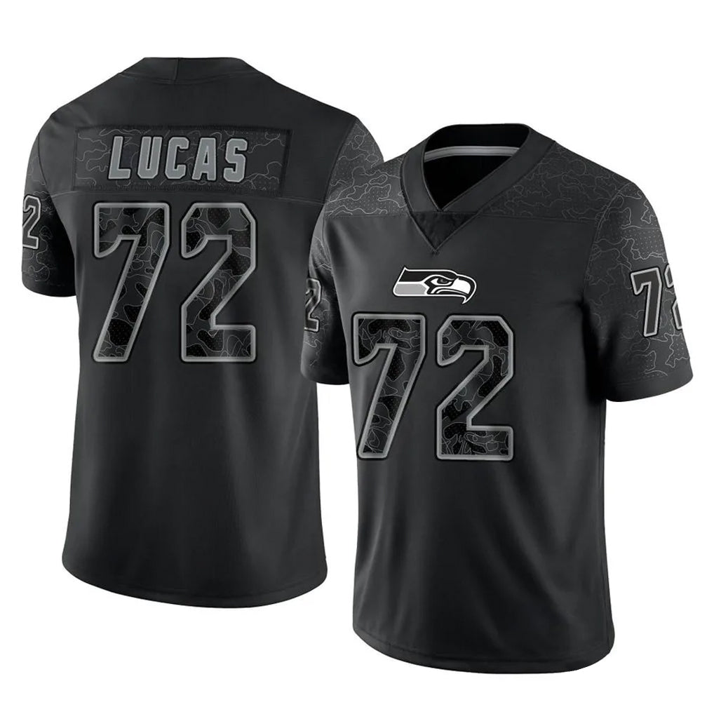 Johmsee S.Seahawks #72 Abraham Lucas Player Black Limited Reflective Home Game Stitched Jerseys