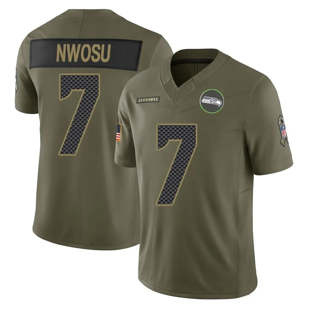 Johmsee S.Seahawks #7 Uchenna Nwosu Player Olive 2025 Salute To Service Limited Home Game Stitched Jerseys