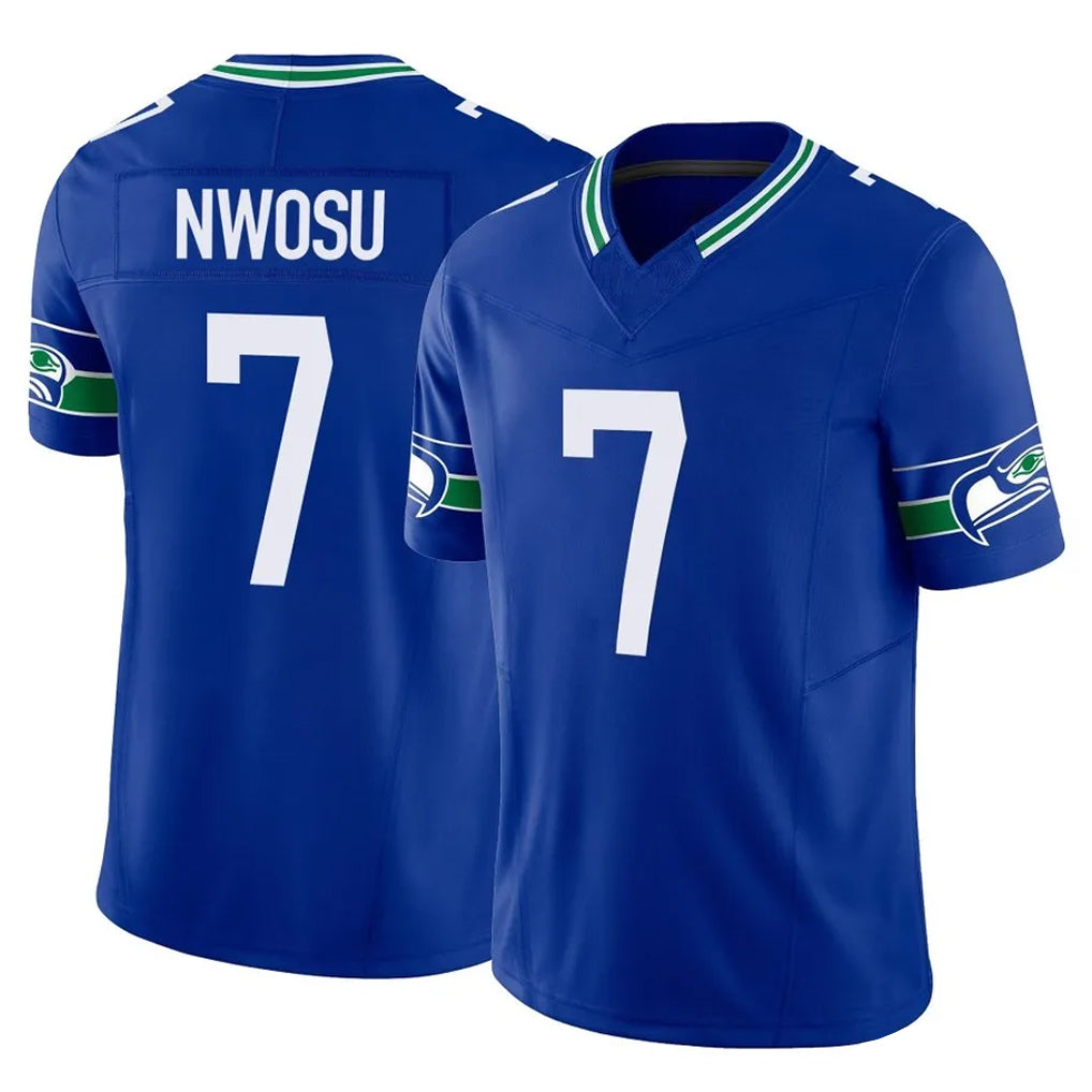 Johmsee S.Seahawks #7 Uchenna Nwosu Player Royal Limited Throwback Vapor F.U.S.E. Home Game Stitched Jerseys