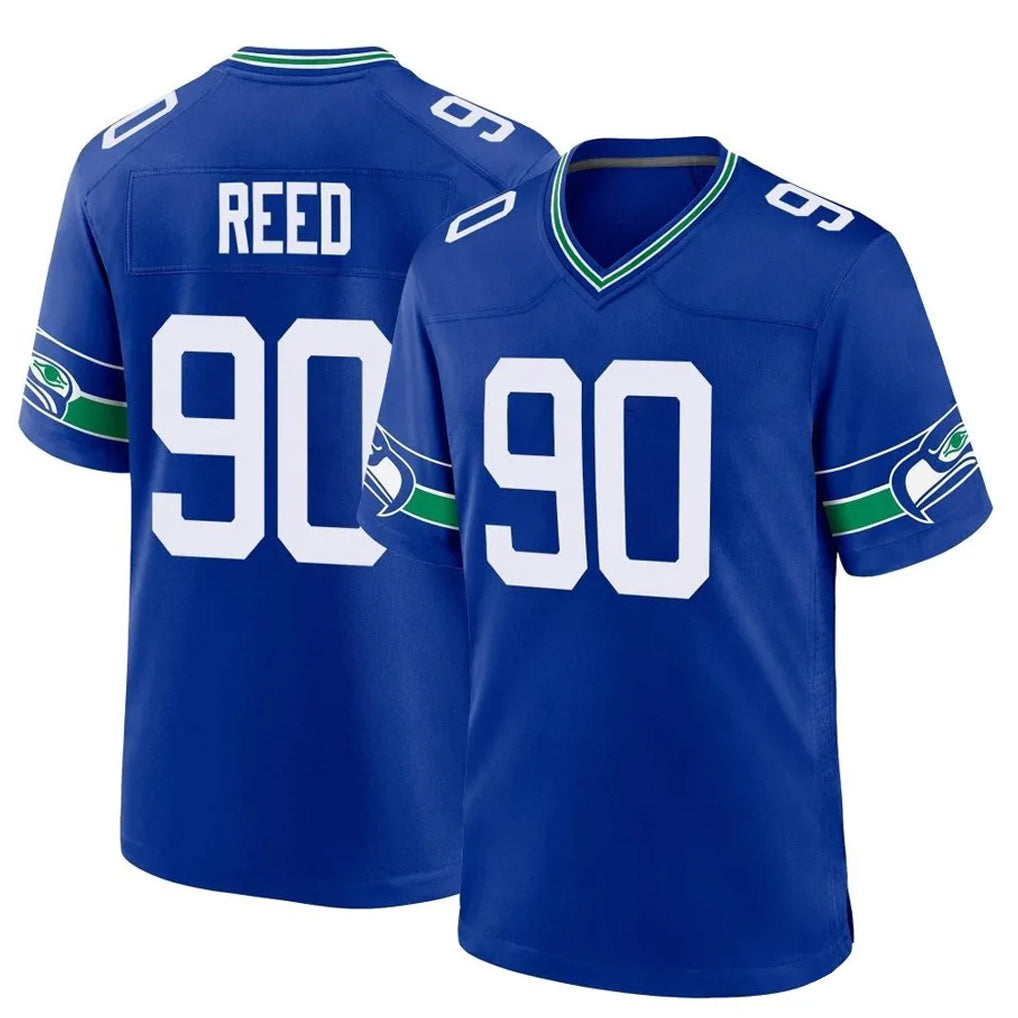 Johmsee S.Seahawks #90 Jarran Reed Player Royal Throwback Home Game Stitched Jerseys