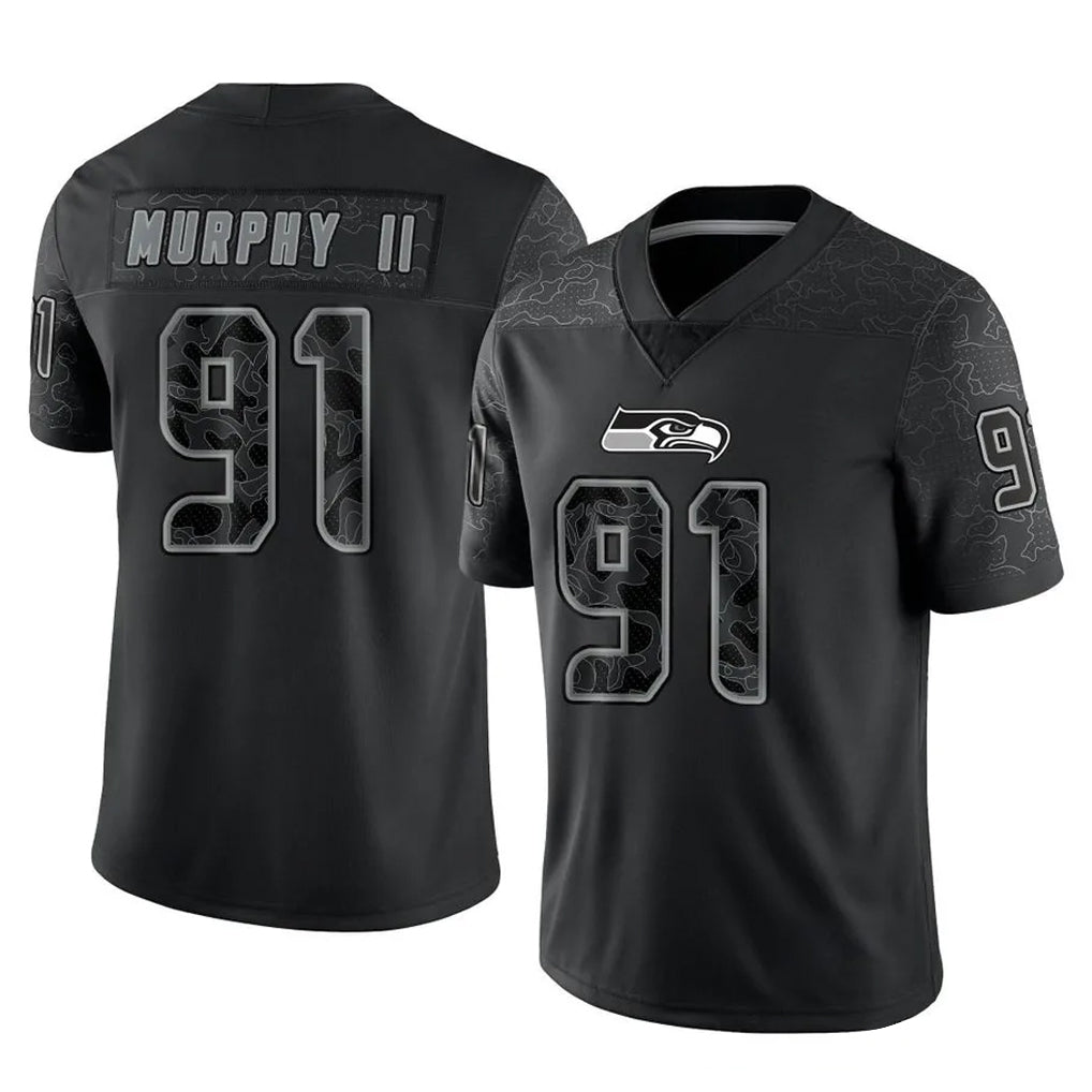 Johmsee S.Seahawks #91 Byron Murphy II Player Black Limited Reflective Home Game Stitched Jerseys