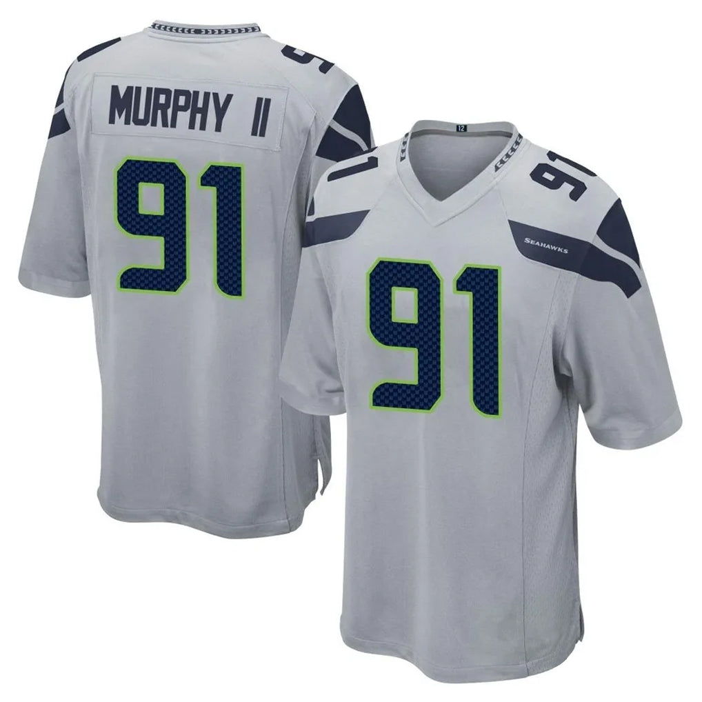 Johmsee S.Seahawks #91 Byron Murphy II Player Gray Home Game Stitched Jerseys