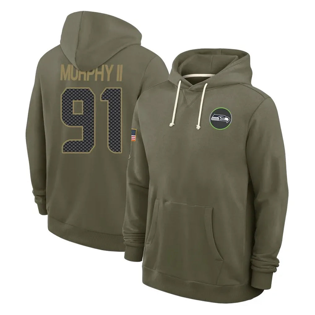 Johmsee S.Seahawks #91 Byron Murphy II Player Olive Salute to Service Pullover Hoodies Limited Stitched Jerseys