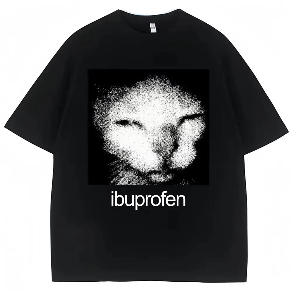 2026 Vintage Funny Ibuprofen Cat Meme Graphic Tees Men Women Humor Fashion T Shirts Oversized Casual Streetwear T-shirt Y2K Tops