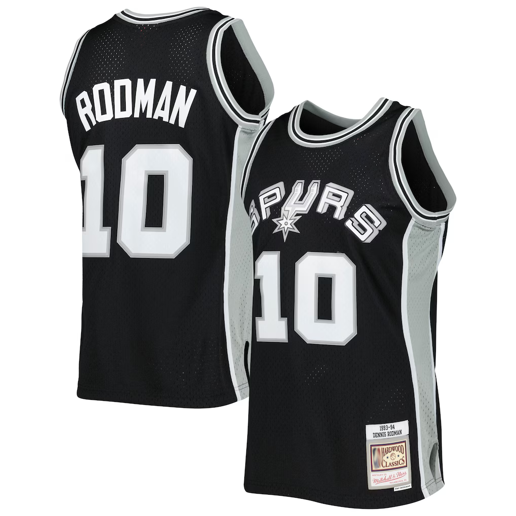 Johmsee SA.Spurs #10 Dennis Rodman Mitchell & Ness Black 1993-1994 Hardwood Classics Swingman Jerseys