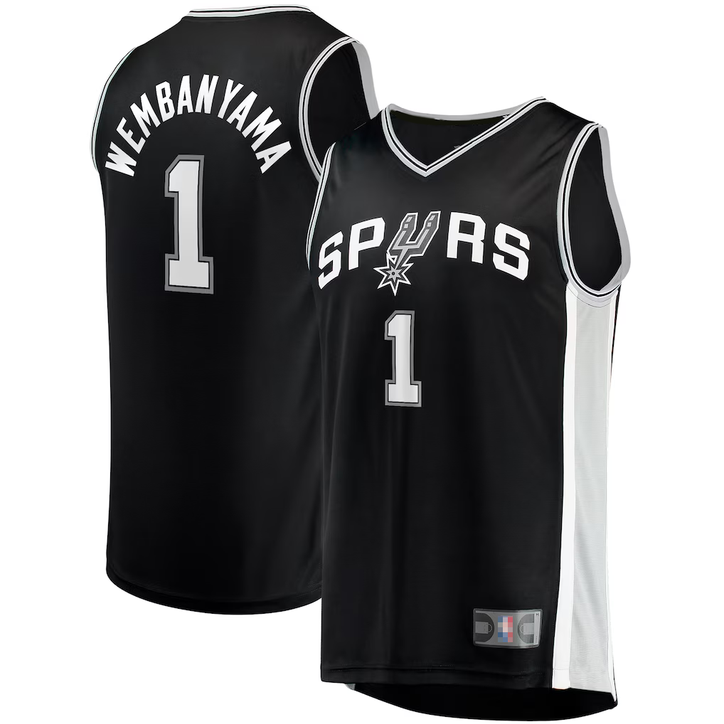 Johmsee SA.Spurs #1 Victor Wembanyama Fanatics Black Fast Break Replica Jerseys - Icon Edition