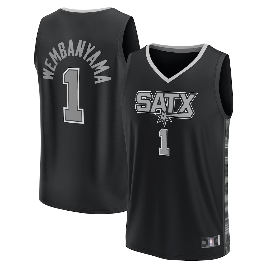 Johmsee SA.Spurs #1 Victor Wembanyama Fanatics Black Fast Break Replica Player Jerseys - Statement Edition