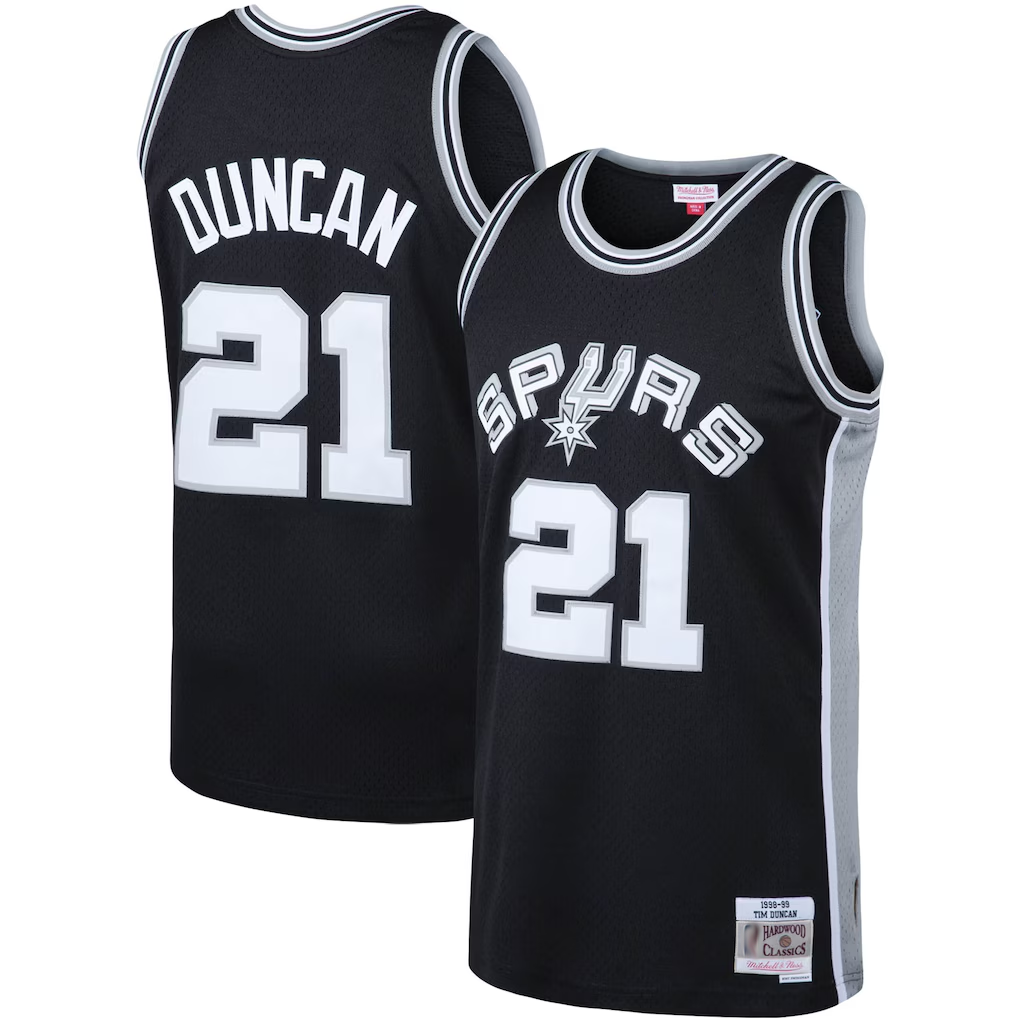 Johmsee SA.Spurs #21 Tim Duncan Mitchell & Ness Black 1998-1999 Big & Tall Hardwood Classics Swingman Jerseys