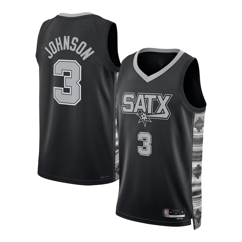 Johmsee SA.Spurs #3 Keldon Johnson Black Swingman Jerseys - Statement Edition
