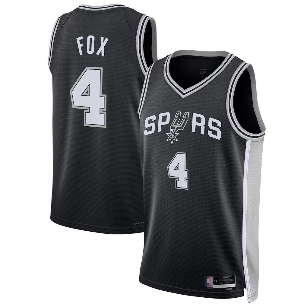 Johmsee SA.Spurs #4 De'Aaron Fox Black Swingman Player Jerseys - Icon Edition