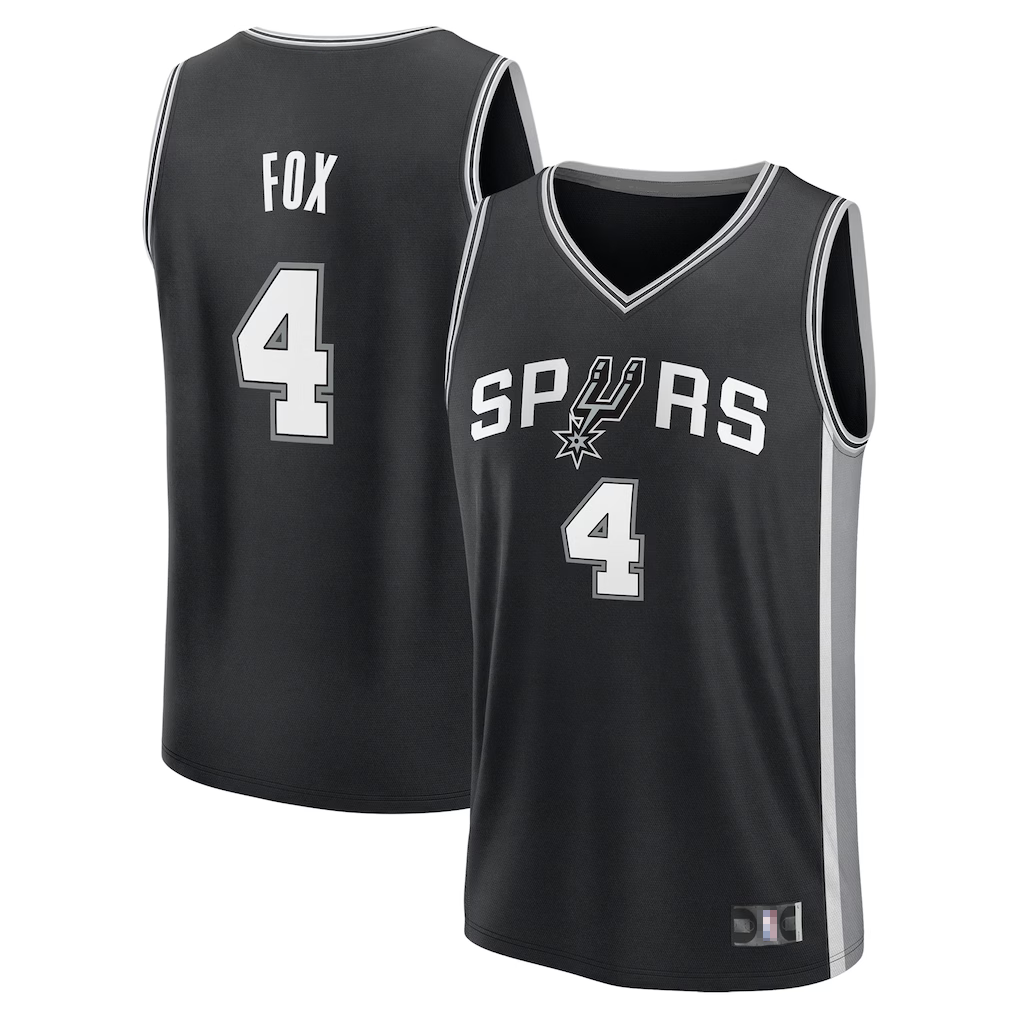 Johmsee SA.Spurs #4 De'Aaron Fox Fanatics Black Fast Break Replica Player Jerseys - Icon Edition