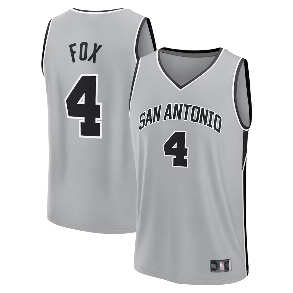 Johmsee SA.Spurs #4 De'Aaron Fox Fanatics Silver Fast Break Jerseys - Statement Edition