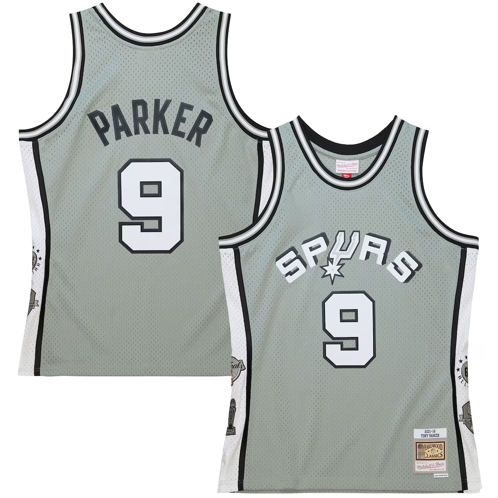 Johmsee SA.Spurs #9 Tony Parker Mitchell & Ness Gray Hall of Fame Class of 2023 Throwback Swingman Jerseys