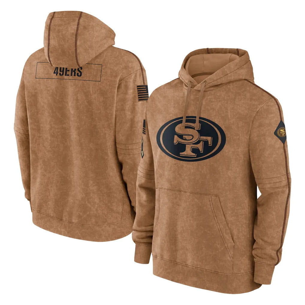 Johmsee SF.49ers Brown Limited Salute to Service Pullover Hoodies Game Blank Player Stitched Jerseys