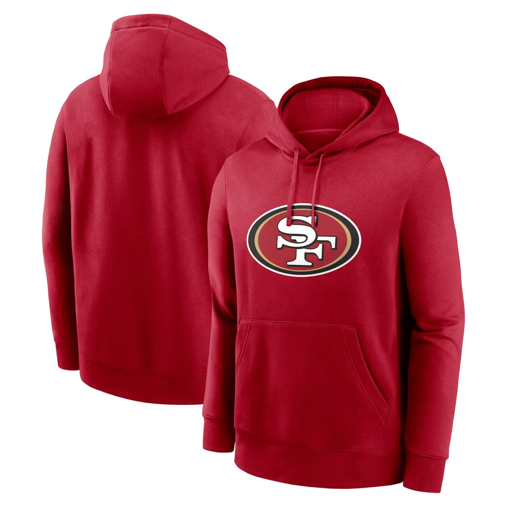 Johmsee SF.49ers Red LOGO Pullover Hoodies Home Game Blank Player Stitched Jerseys