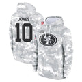 Johmsee SF.49ers #10 Mac Jones Player Arctic Camo Limited Salute to Service Pullover Hoodies Game Stitched Jerseys