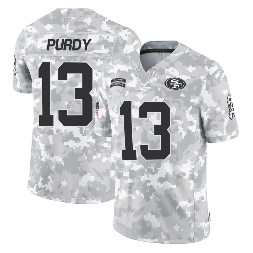 Johmsee SF.49ers #13 Brock Purdy Player Arctic Camo Limited Salute To Service Home Game Stitched Jerseys