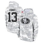 Johmsee SF.49ers #13 Brock Purdy Player Arctic Camo Limited Salute to Service Pullover Hoodies Game Stitched Jerseys