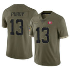 Johmsee SF.49ers #13 Brock Purdy Player Olive Limited Salute To Service Home Game Stitched Jerseys
