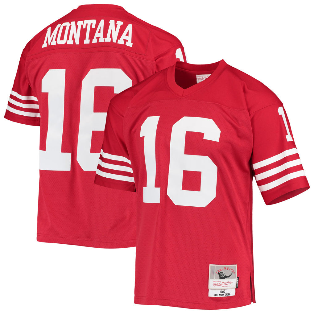 Johmsee SF.49ers #16 Joe Montana Player Mitchell & Ness Legacy Replica Scarlet Stitched Jerseys